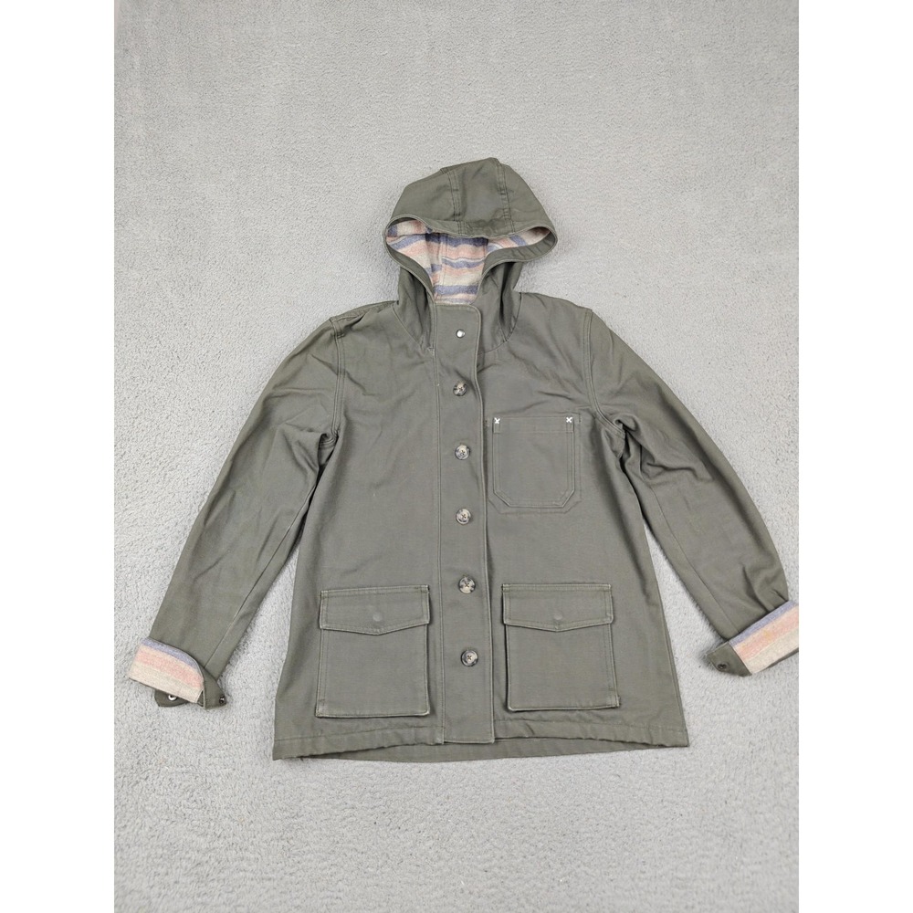 Marine Layer Jacket Womens Medium Green Hooded Cotton‎ Canvas Lined Anorak USA